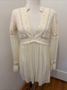 Free People Ivory Crochet Lace Mini Dress